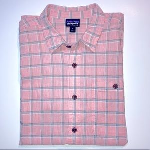Patagonia Organic Cotton Plaid Short Sleeve Button Down Shirt Spring 2017 Pink